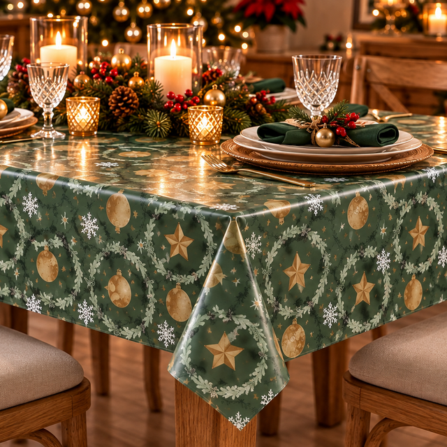 weihnachtliche Wachstuch Tischdecke in grün
