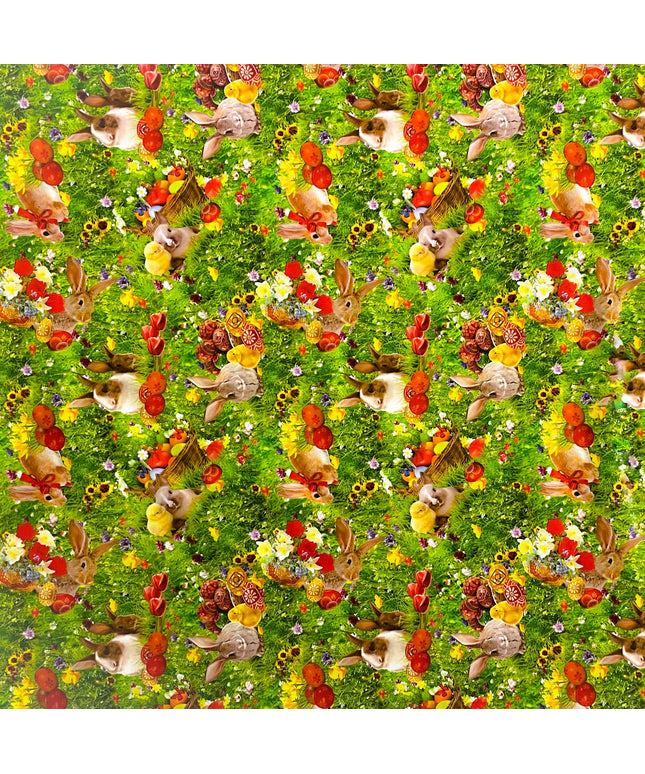Wachstuchtischdecke Ostern Wiese Osterhase Kücken Ostereier