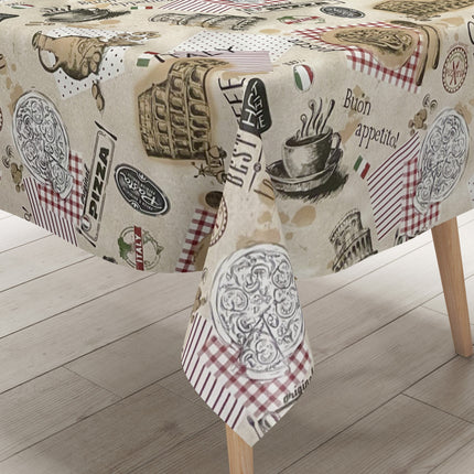 Wachstuch Tischdecke Italien Pizza Pasta eckig rund oval beige
