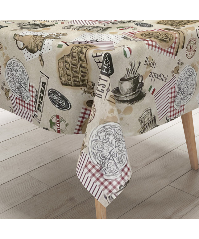 Wachstuch Tischdecke Italien Pizza Pasta eckig rund oval beige