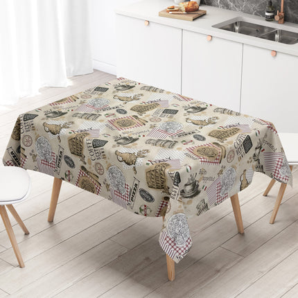 Wachstuch Tischdecke Italien Pizza Pasta eckig rund oval beige