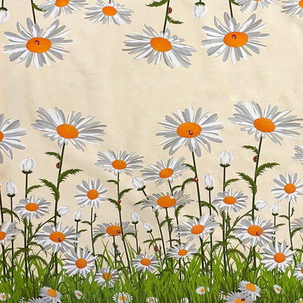 abwaschbare Wachstuch Tischdecke Bordürenmuster Gänseblümchen Blüten kevkus