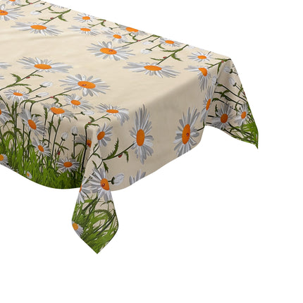 abwaschbare Wachstuch Tischdecke Bordürenmuster Gänseblümchen Blüten kevkus