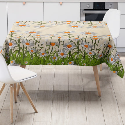 abwaschbare Wachstuch Tischdecke Bordürenmuster Gänseblümchen Blüten kevkus