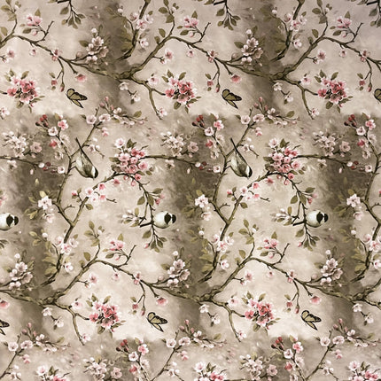 Wachstuchtischdecke Kirschblüte Meise taupe wachstuchshop24.de