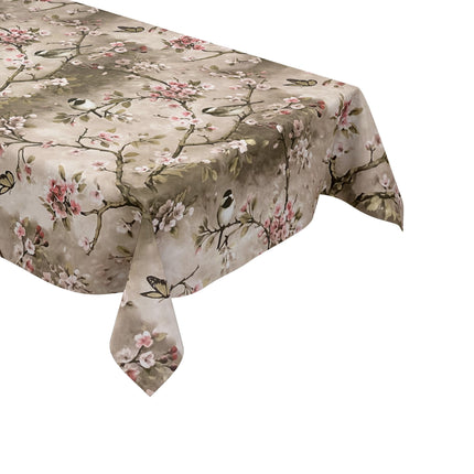 Wachstuchtischdecke Kirschblüte Meise taupe wachstuchshop24.de