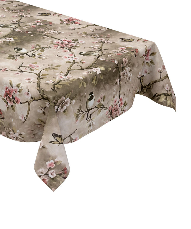 Wachstuchtischdecke Kirschblüte Meise taupe wachstuchshop24.de