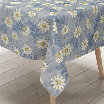 Wachstuchtischdecke hellblau Blumen Frühjahr Magerite