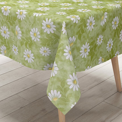 abwaschbare Wachstuchtischdecke grün Mageritten Blumen Blüten