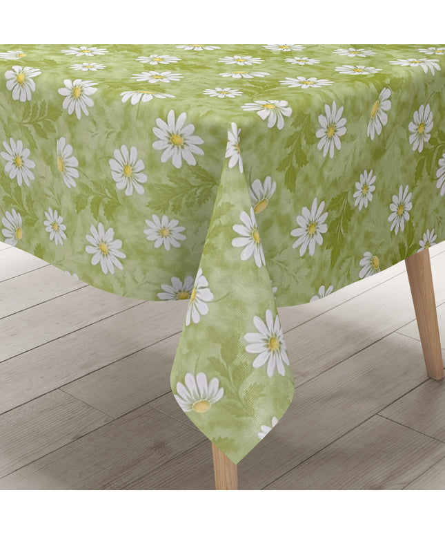 abwaschbare Wachstuchtischdecke grün Mageritten Blumen Blüten