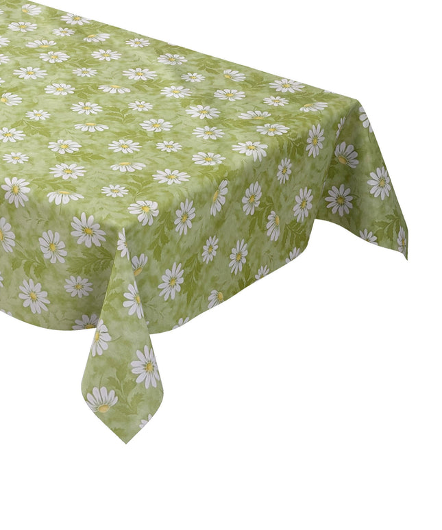 abwaschbare Wachstuchtischdecke grün Mageritten Blumen Blüten