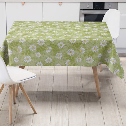abwaschbare Wachstuchtischdecke grün Mageritten Blumen Blüten