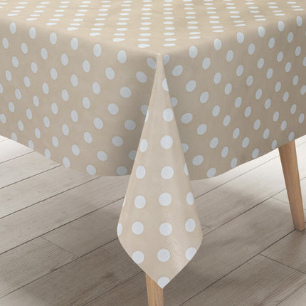 Wachstuch Tischdecke 01150-04 weiße Punkte auf beige-creme Polka Dots eckig rund oval