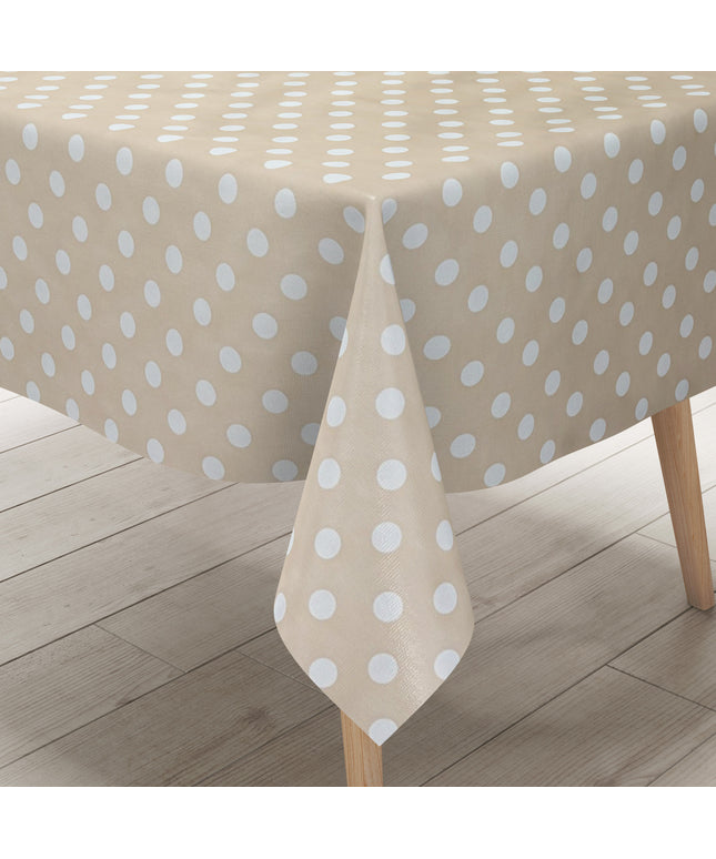 Wachstuch Tischdecke 01150-04 weiße Punkte auf beige-creme Polka Dots eckig rund oval