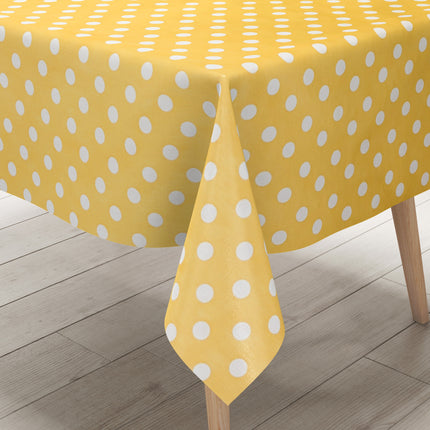 Wachstuch Tischdecke 01150-10 weiße Punkte auf gelb Polka Dots eckig rund oval