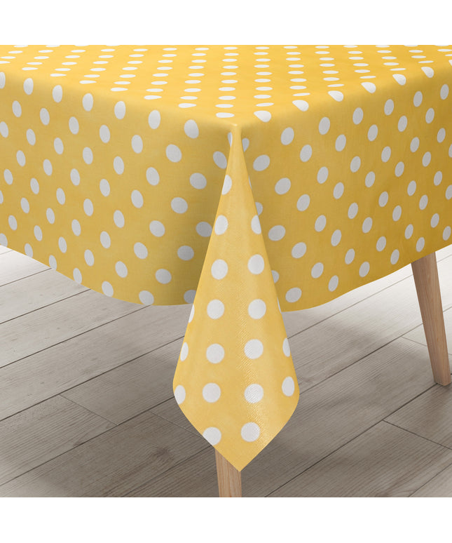Wachstuch Tischdecke 01150-10 weiße Punkte auf gelb Polka Dots eckig rund oval