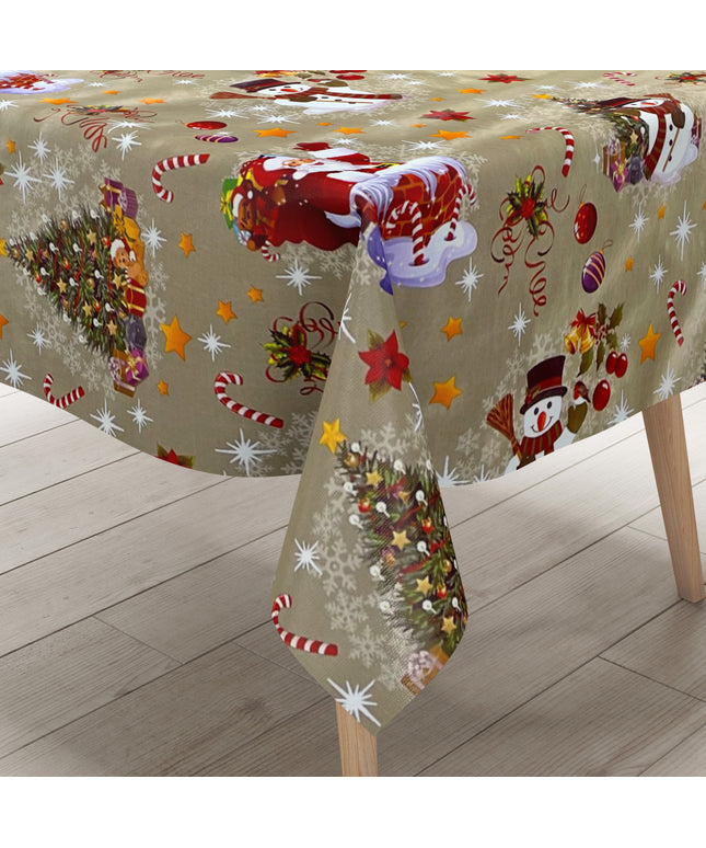 KEVKUS Wachstuch Tischdecke Weihnachten 01188-01 Schneemann Weihnachtsmann gold eckig rund oval