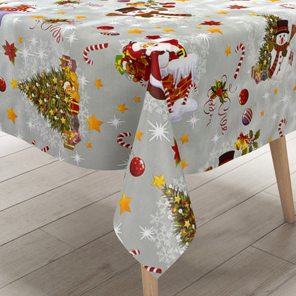 KEVKUS Wachstuch Tischdecke Weihnachten 01188-02 Schneemann Weihnachtsmann silber eckig rund oval