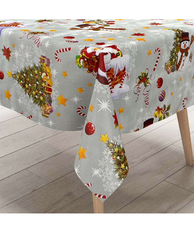 KEVKUS Wachstuch Tischdecke Weihnachten 01188-02 Schneemann Weihnachtsmann silber eckig rund oval