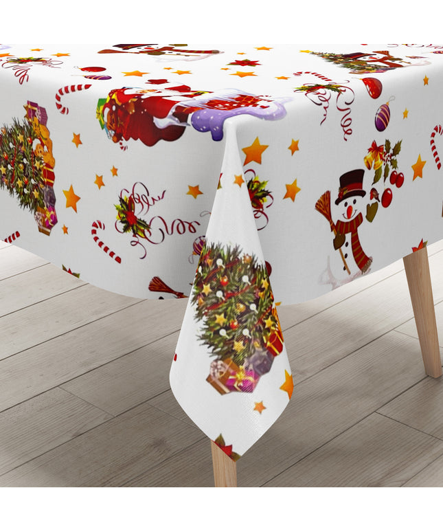 KEVKUS Wachstuch Tischdecke Weihnachten 01188-04 Schneemann Weihnachtsmann weiß eckig rund oval