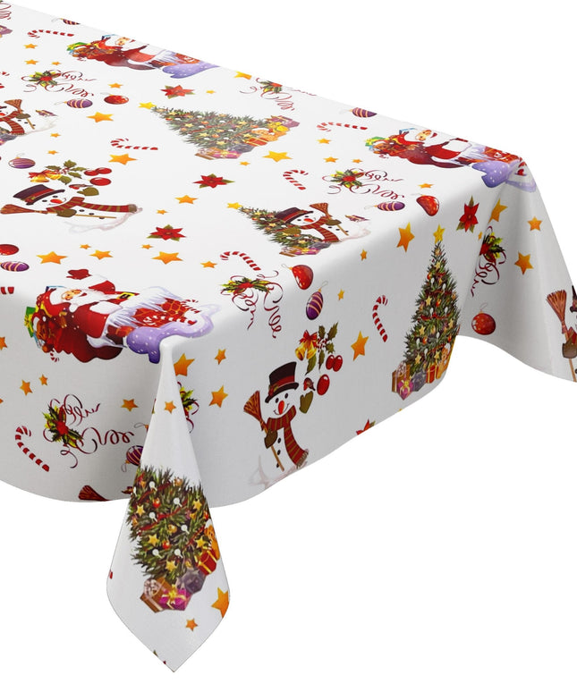 KEVKUS Wachstuch Tischdecke Weihnachten 01188-04 Schneemann Weihnachtsmann weiß eckig rund oval