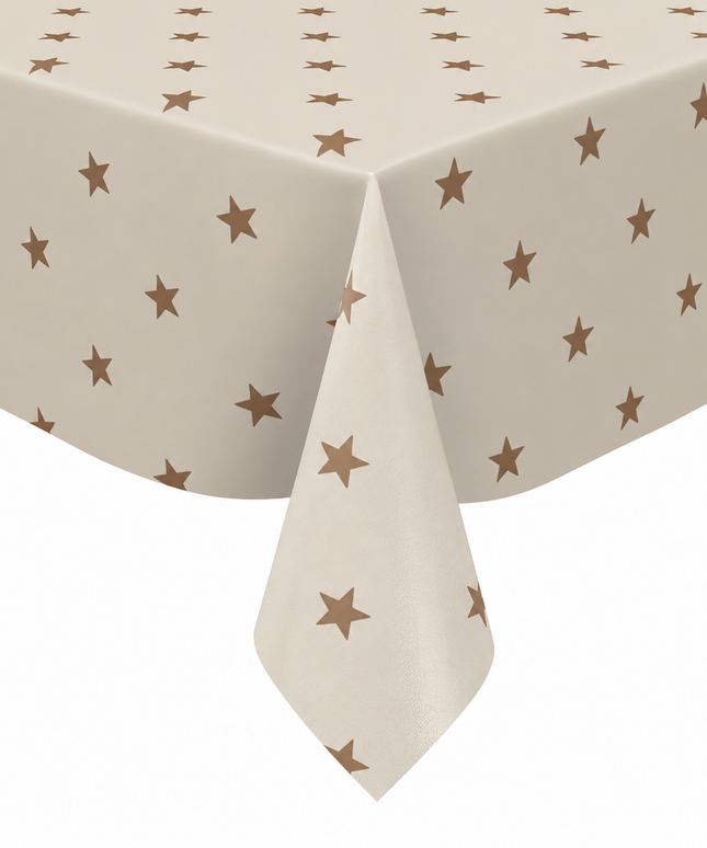Wachstuch Tischdecke 01280-06 beige Sterne Weihnachten Advent - Größe, Form und Einfassung frei wählbar