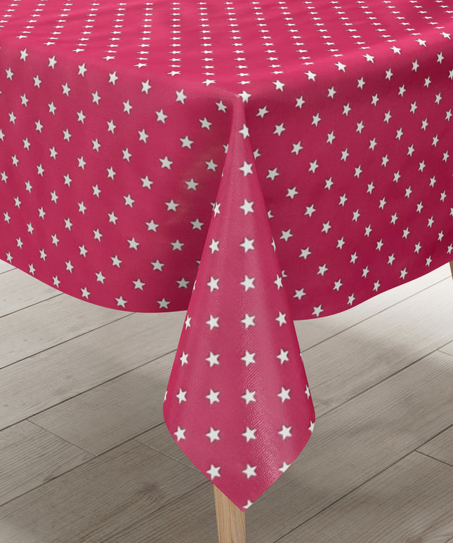 Wachstuch Tischdecke Weihnachten 01289-04 weiße Sterne auf fuchsia - Größe, Form und Einfassung frei wählbar