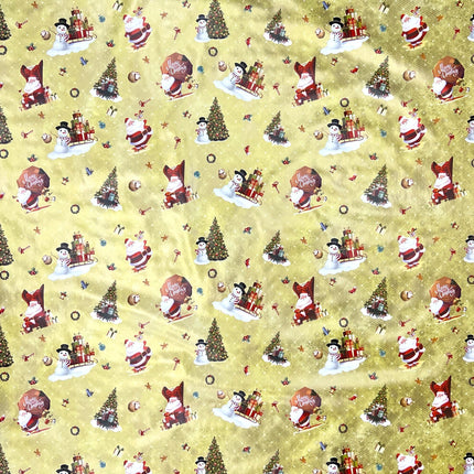KEVKUS Wachstuch Tischdecke Weihnachten 01334-01 Schneemann Weihnachtsmann gold eckig rund oval