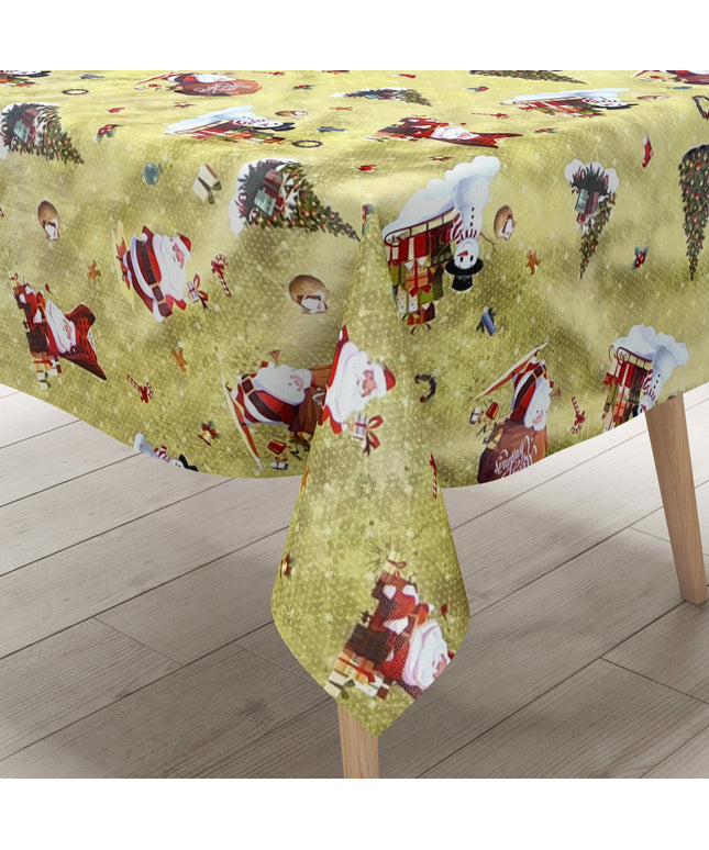KEVKUS Wachstuch Tischdecke Weihnachten 01334-01 Schneemann Weihnachtsmann gold eckig rund oval