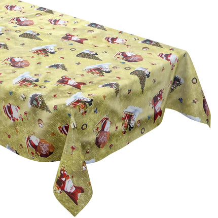 KEVKUS Wachstuch Tischdecke Weihnachten 01334-01 Schneemann Weihnachtsmann gold eckig rund oval