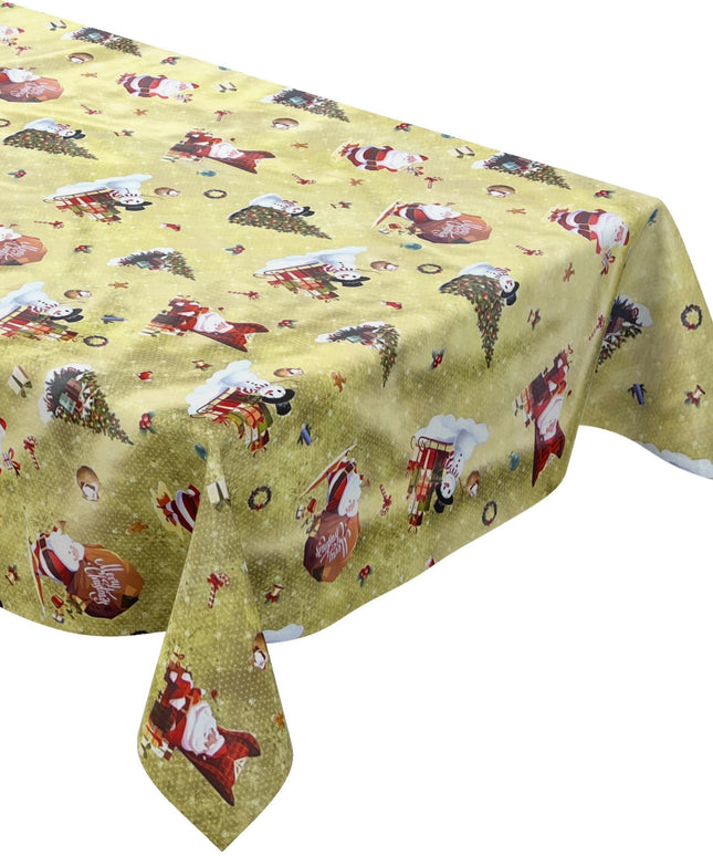 KEVKUS Wachstuch Tischdecke Weihnachten 01334-01 Schneemann Weihnachtsmann gold eckig rund oval