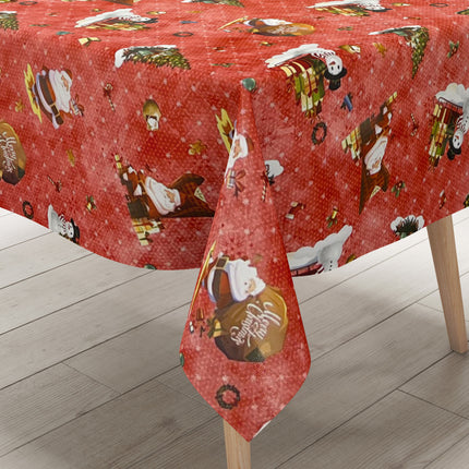 KEVKUS Wachstuch Tischdecke Weihnachten 01334-02 Schneemann Weihnachtsmann rot eckig rund oval