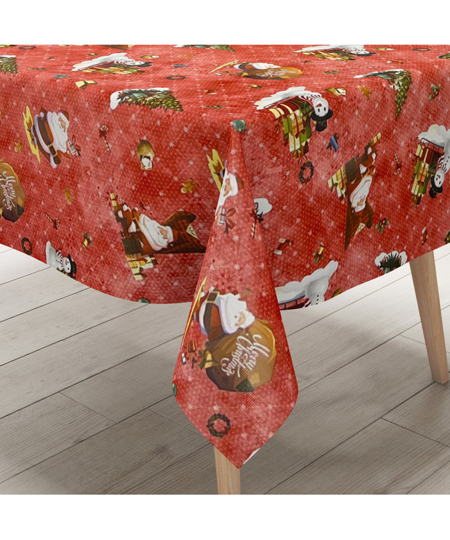 KEVKUS Wachstuch Tischdecke Weihnachten 01334-02 Schneemann Weihnachtsmann rot eckig rund oval