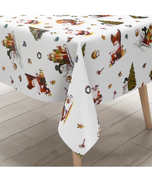 KEVKUS Wachstuch Tischdecke Weihnachten 01334-03 Schneemann Weihnachtsmann weiß eckig rund oval