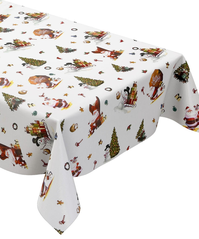 KEVKUS Wachstuch Tischdecke Weihnachten 01334-03 Schneemann Weihnachtsmann weiß eckig rund oval