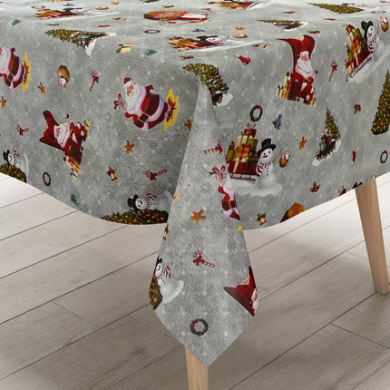 KEVKUS Wachstuch Tischdecke Weihnachten 01334-04 Schneemann Weihnachtsmann silber eckig rund oval