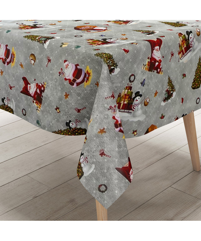 KEVKUS Wachstuch Tischdecke Weihnachten 01334-04 Schneemann Weihnachtsmann silber eckig rund oval