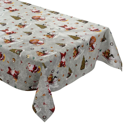 KEVKUS Wachstuch Tischdecke Weihnachten 01334-04 Schneemann Weihnachtsmann silber eckig rund oval
