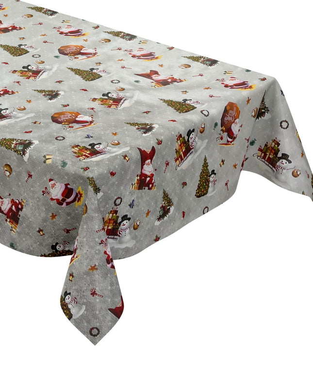 KEVKUS Wachstuch Tischdecke Weihnachten 01334-04 Schneemann Weihnachtsmann silber eckig rund oval