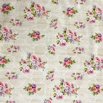 Wachstuch Tischdecke Rosen Blüten beige Holz