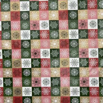 KEVKUS Wachstuch Tischdecke Weihnachten 01355-05 Schneeflocken Karo rot grün gold eckig rund oval