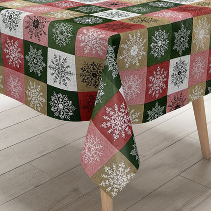 KEVKUS Wachstuch Tischdecke Weihnachten 01355-05 Schneeflocken Karo rot grün gold eckig rund oval
