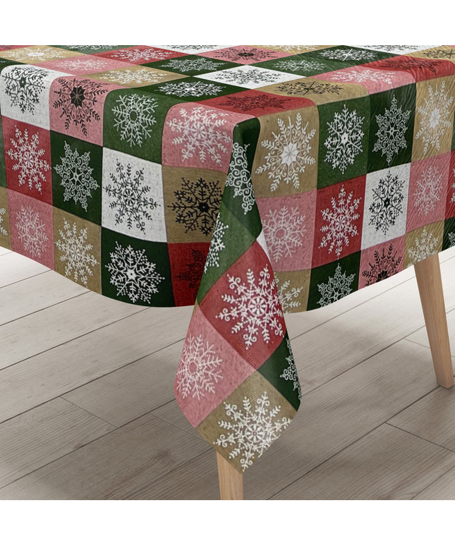 KEVKUS Wachstuch Tischdecke Weihnachten 01355-05 Schneeflocken Karo rot grün gold eckig rund oval