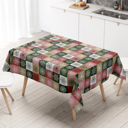 KEVKUS Wachstuch Tischdecke Weihnachten 01355-05 Schneeflocken Karo rot grün gold eckig rund oval
