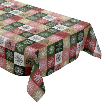 KEVKUS Wachstuch Tischdecke Weihnachten 01355-05 Schneeflocken Karo rot grün gold eckig rund oval