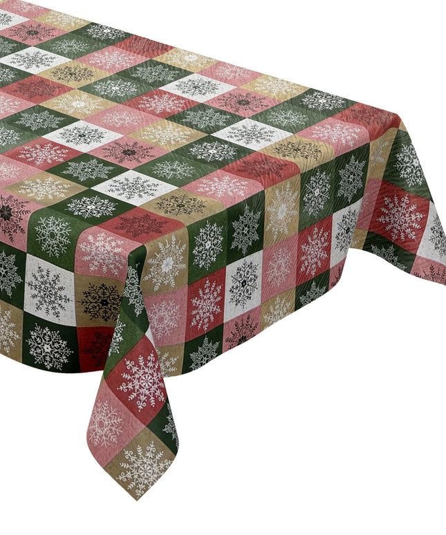 KEVKUS Wachstuch Tischdecke Weihnachten 01355-05 Schneeflocken Karo rot grün gold eckig rund oval