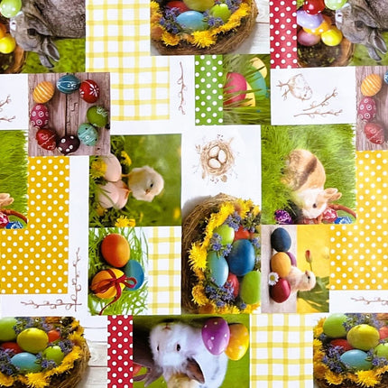 abwaschbare Wachstuchtischdecke Ostern Kücken Osterei gelb kariert eckig rund oval
