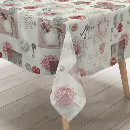 Wachstuch Tischdecke Rosen Schlüssel rosa