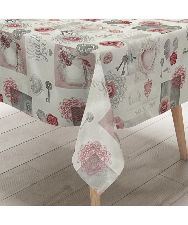 Wachstuch Tischdecke Rosen Schlüssel rosa