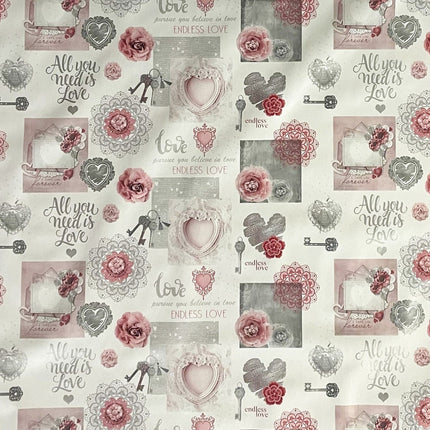 Wachstuch Tischdecke Rosen Schlüssel rosa
